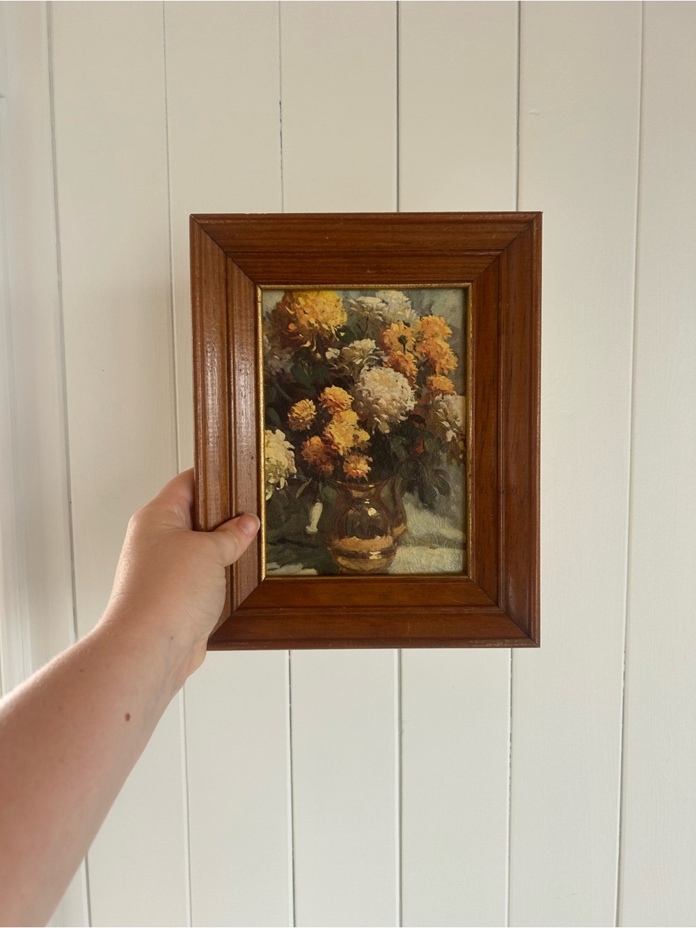 Vintage Pair Framed Floral Still Life Prints Daisies Wood Frames Cottagecore